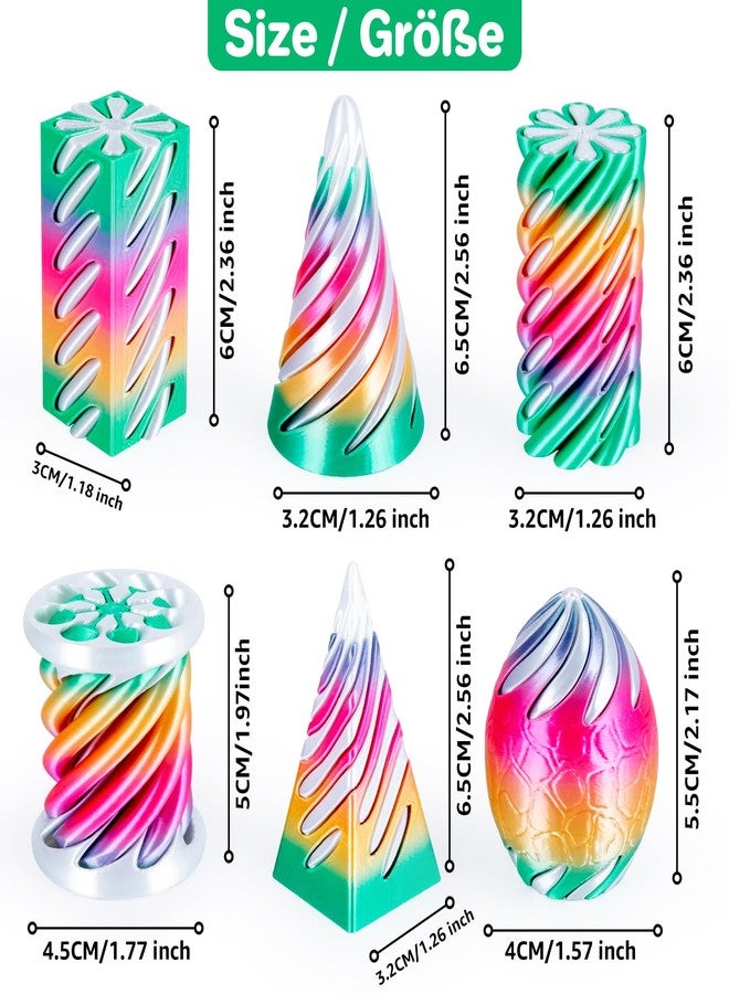 dikale 6 Packs Spiral Cone 3D Printed Fidget Toy Set, Flexible Impossible Cone Pyramid Passthrough Toys for Stress Relief,Desk Deco Relaxing for Kids Adults, Candy Gradient Rainbow & White - Image 2